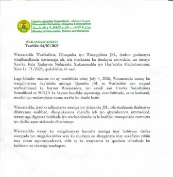 Wasaaradda Warfaafinta oo joojisey Warbaahinta suuqyada wax ka duuba ee aan haysan Ruqsad sharci.